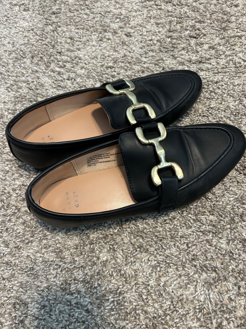 Black Leather Bit Loafers with Gold Hardware